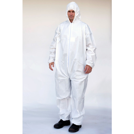 Suntech™ Microporous White Coverall with Attached Hood - Disposable Clothing